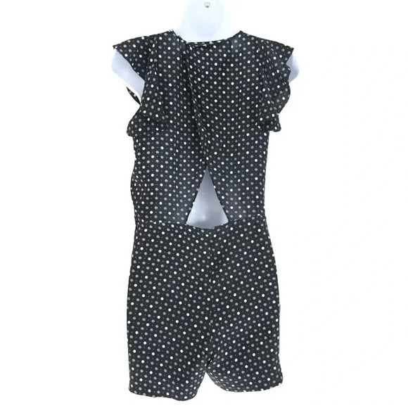 Madewell Petal Play 100% Silk Romper Black Polka Dot Open Back Black  XXS - Picture 2 of 6